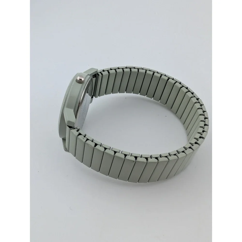 Accutime Watch Women 32mm Case Easy Read Dial Light Green Stretch Band- Working